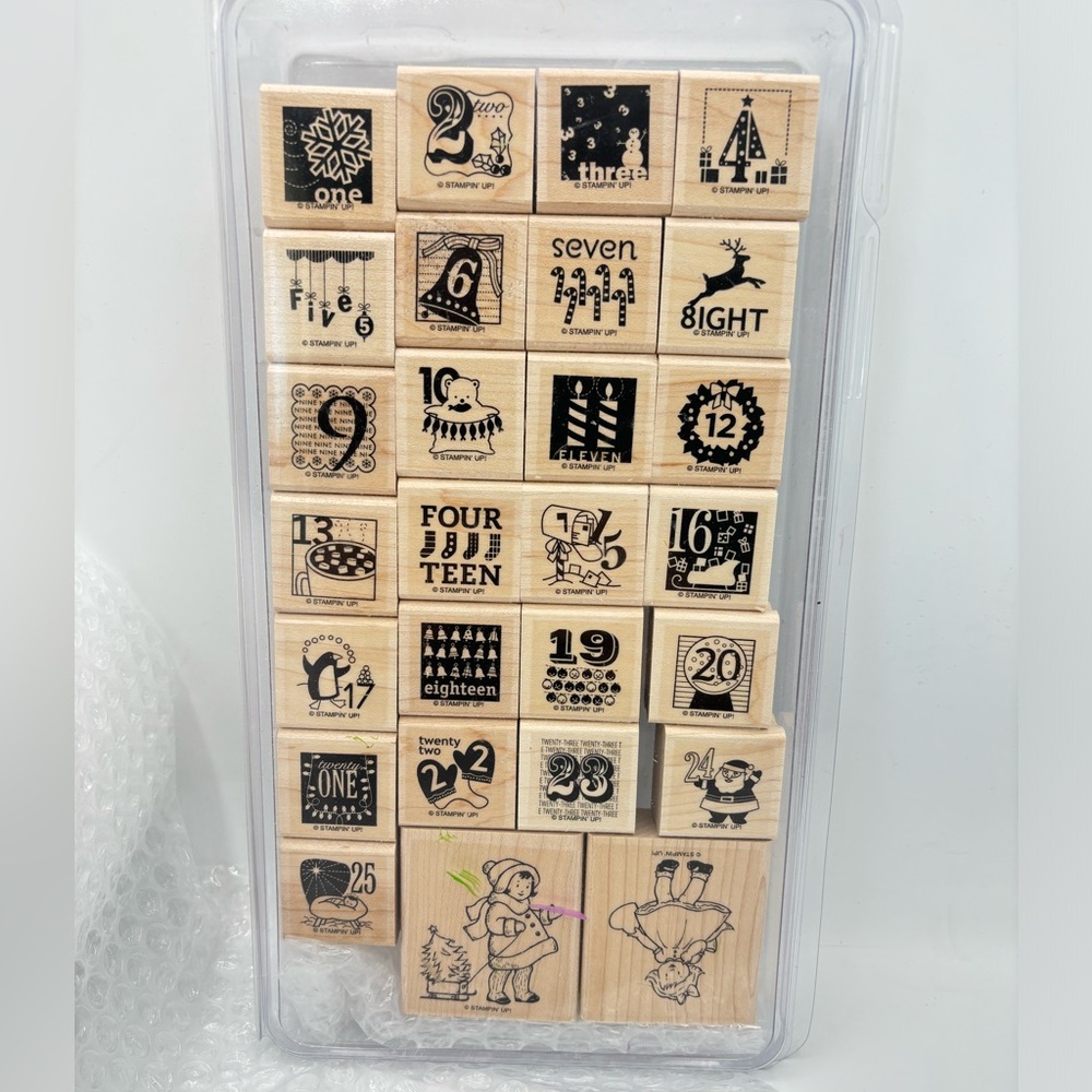 27Piece Lot Wooden Mounted Rubber Stamps Christmas Holiday Large Small Navidad